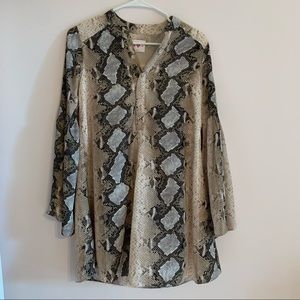 Snake Skin Print Tunic Dress Bell Sleeves